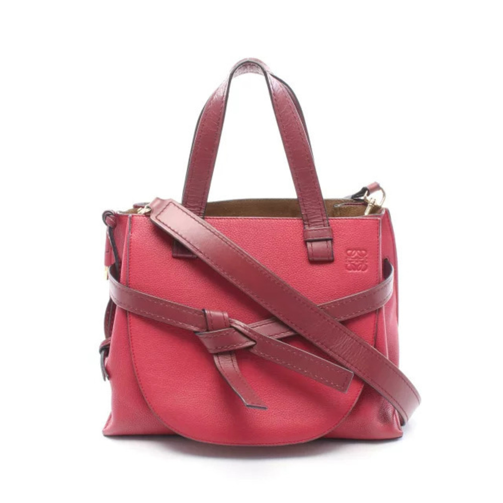 Loewe Gate Top Handle Tote Bag Leather Red Burgundy Red